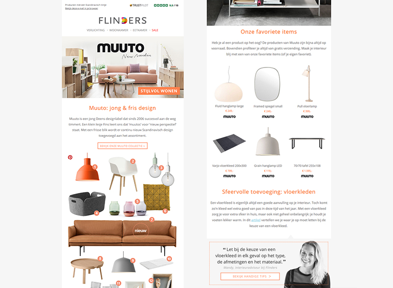 Flinders | One of the many newsletters created for top brands such as Muuto, Vitra, HAY, Fritz Hansen and Artemide | Responsibilities: Design and HTML/CSS