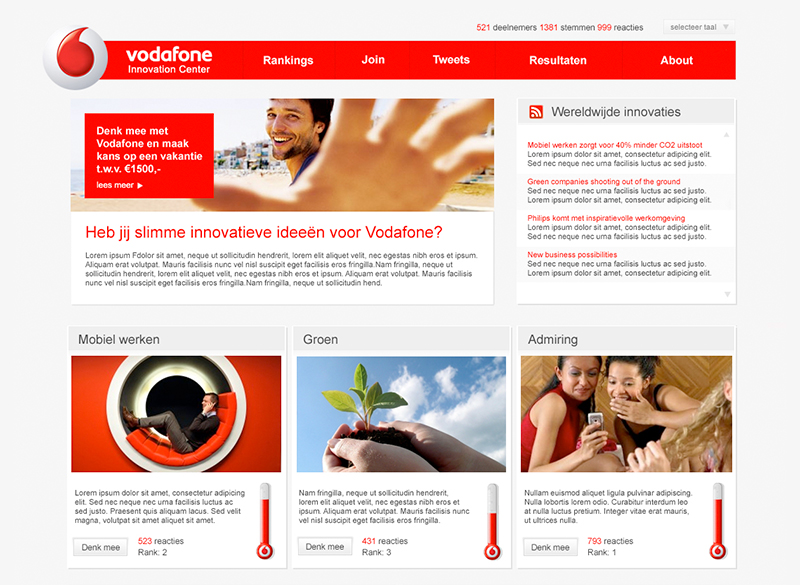 Vodafone Innovation Center | Platform where employees can share innovative ideas | Responsibilities: UX/UI Design